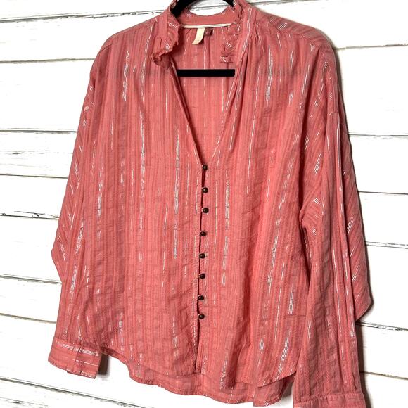 Pilcro Anthropologie Pink Button Front Top Size Medium - Picture 2 of 9